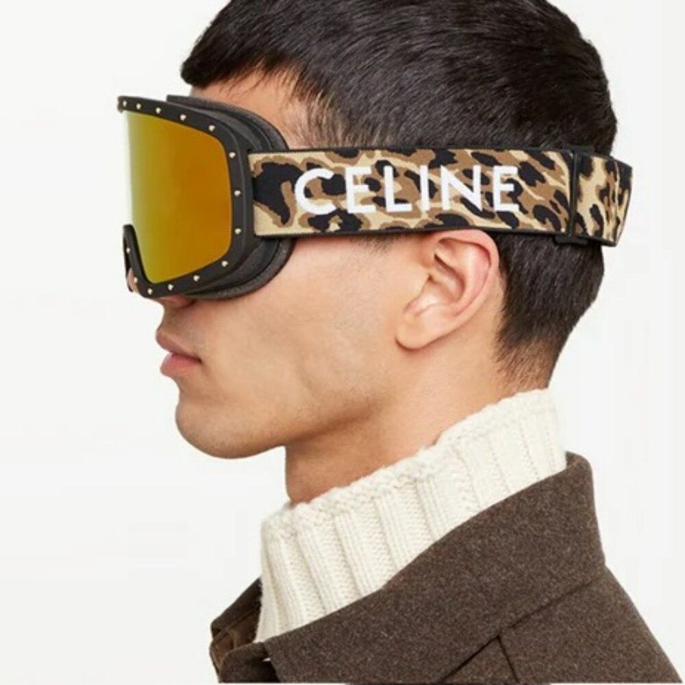 Celine CL40196U SKI MASK 99C Black Animal Gold Mirror NEW AUTHENTIC - Picture 10 of 13